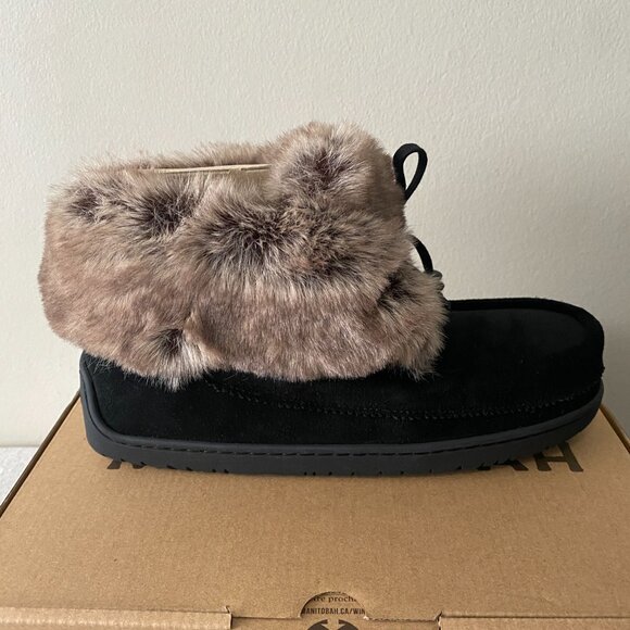 NWT Manitobah Micro Mukluk Black Brown Cowhide Suede Faux Fur - Picture 7 of 10